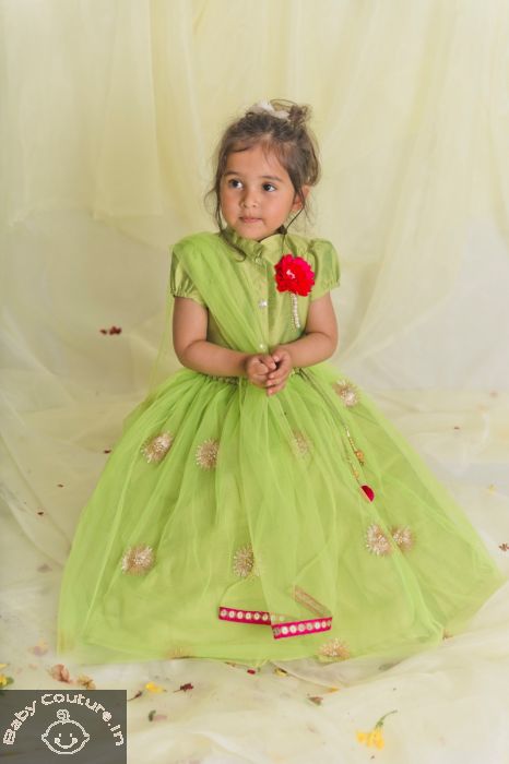 Buy Kids - Baby Girl's Net Semi-Stitched Lehenga Choli (Green)|Age Group :  11-12 Years at Amazon.in