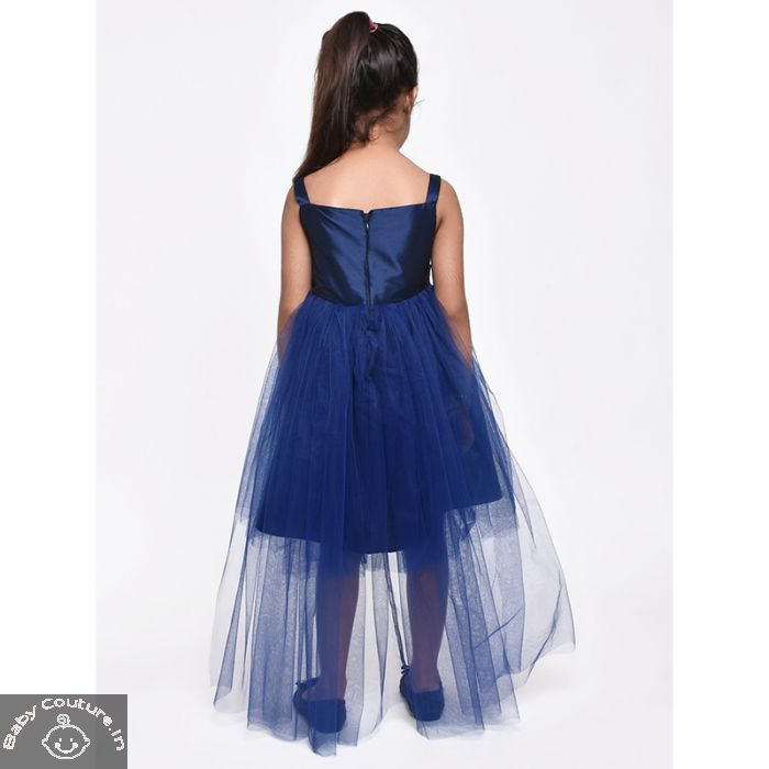 Buy HUNOOR Girls Royal Blue Dress with Peach Frill Self Design Polyester, Net  Gown Dress Online at Best Prices in India - JioMart.