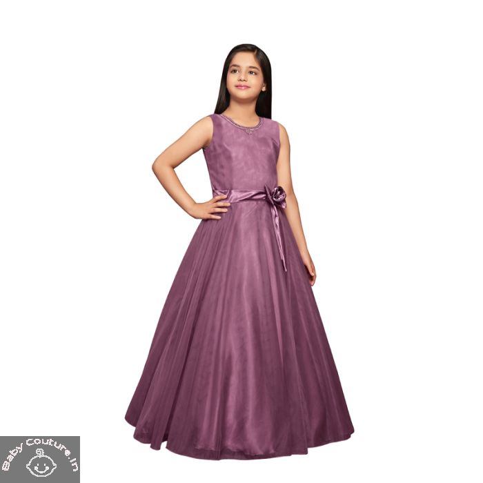Photo of Wine Colour Gown with Sheer Neck and Full Sleeves