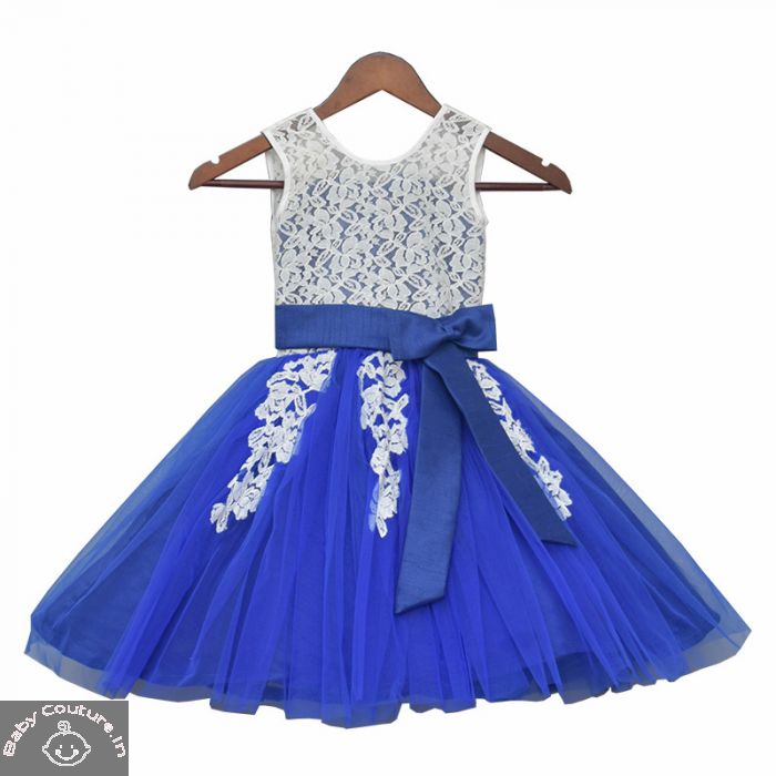 Fayon Kids Girls White and Blue Lace Dress