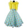 Pretty Yellow Girls Top With Printed Skirt
