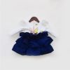 Bewitching Off White and Dark Blue Girls Silk Frock