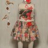 Rose Couture Floral And Printed Top With Skirt Set With Headband