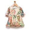 Rose Couture Floral & Check Multicolored Kids Party Dress With Headband