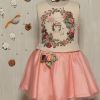 Rose Couture Floral Frill Top With Skirt Set With Headband