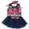 Rose Couture Navy Blue Top Skirt Set With Headband