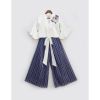 Classy Tie Knot Girls Top with Blue Striped Pant Set 